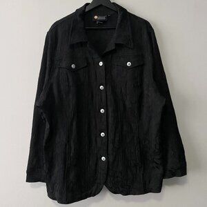 Christine Alexander Cotton Blend Rhinestone Button Black Textured Jacket